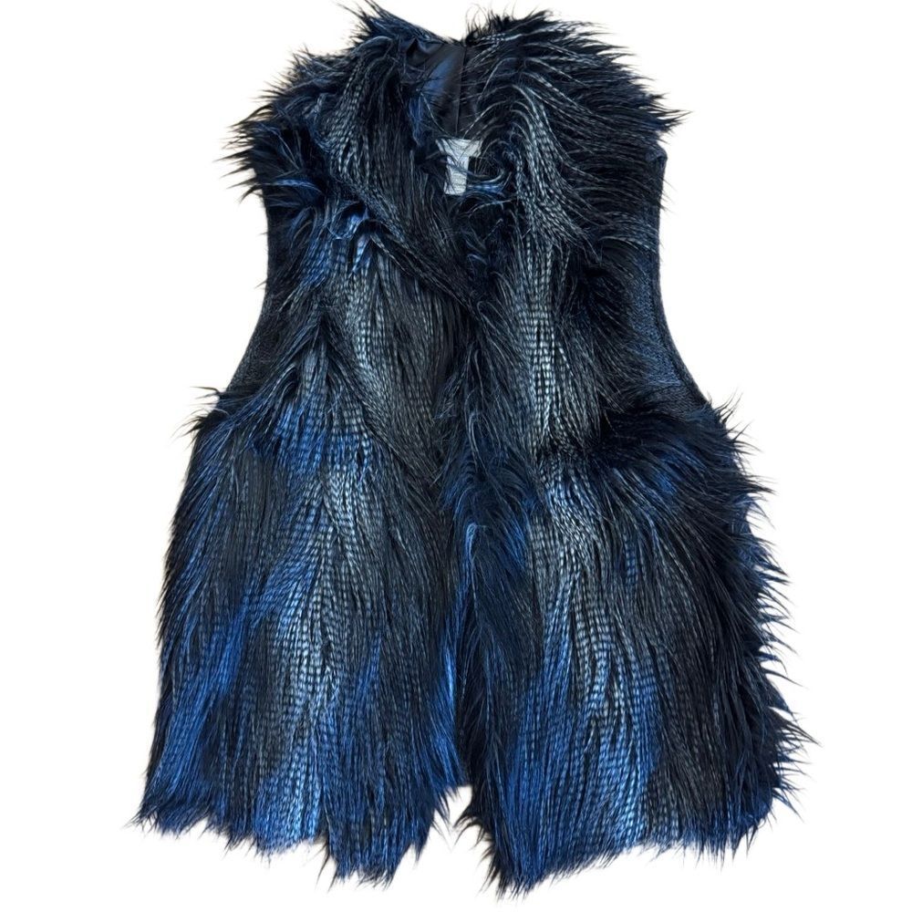 Chico's Women's Dark Faux Fur Ribbed Knit Vest Jacket Size S/M